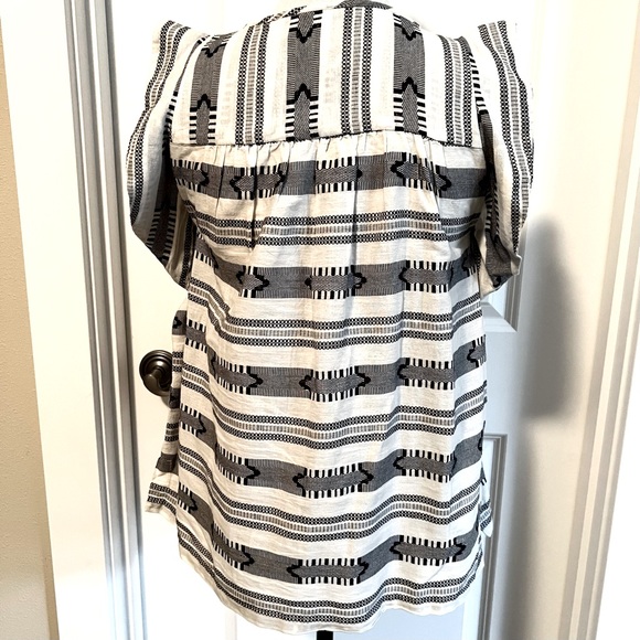 Loft Peasant Blouse in Black White with silver accents threads on tassels - Picture 2 of 4